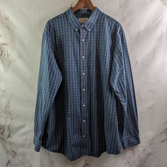 Duluth Shirt Mens 2XL Blue Button Down Plaid Long Sleeve Wrinkle Fighter Iron - Picture 1 of 11